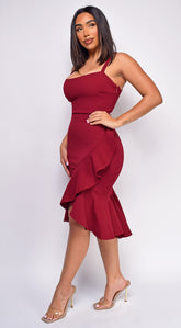 Lena Red Square Neck Ruffled Dress